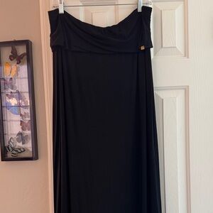 Calvin Klein Long Black Cotton Foldover Waist Maxi Skirt